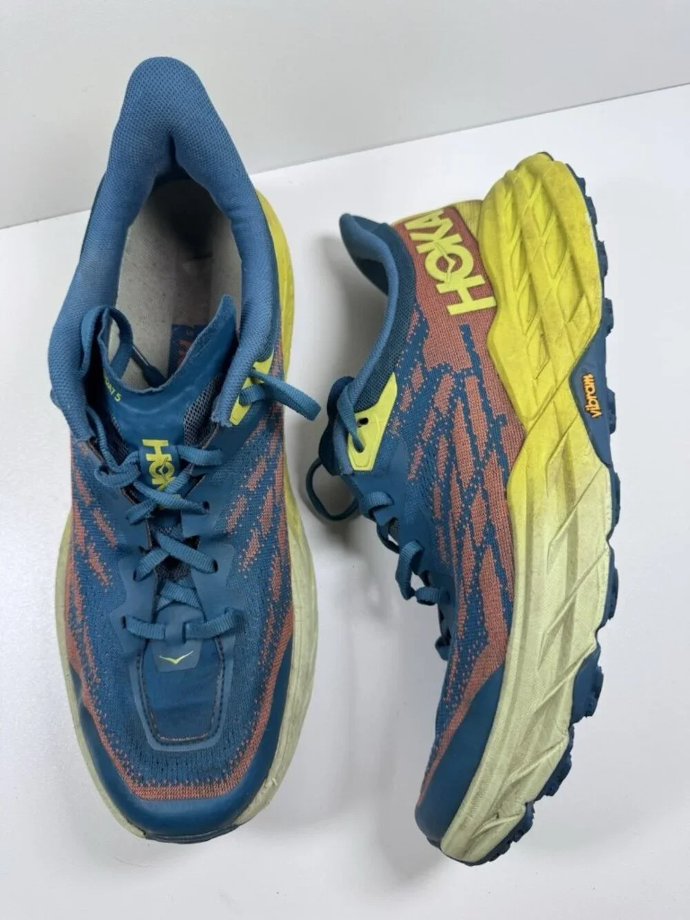 Hoka Speedgoat 5 Men's 12 12D Blue Coral/ Evening Primrose Trail Shoes 1123157